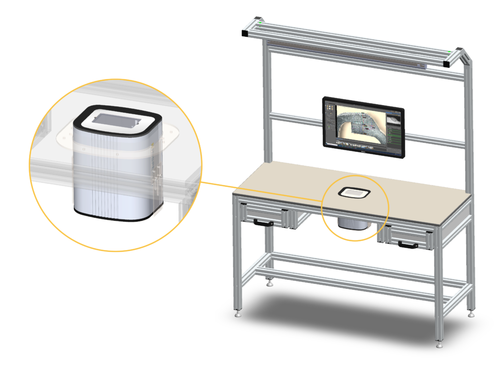 Cradle for mounting Inspectis Weld Inspection microscopes flush with work bench