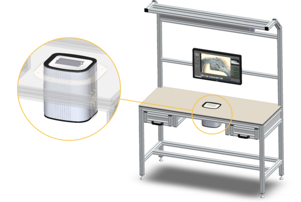 Cradle for mounting Inspectis Weld Inspection microscopes flush with work bench